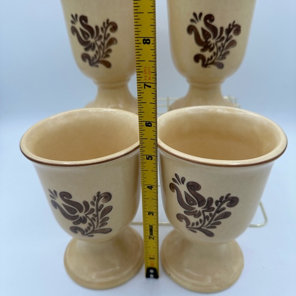 Vintage Pfaltzgraff Set Of 4 Ceramic Wine Goblets Village Pattern 5.25" Tall - Picture 3 of 6
